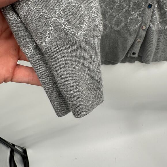 WHITE HOUSE BLACK MARKET Grey Metallic Snap Closure Cardigan Sweater // XS - Picture 5 of 8